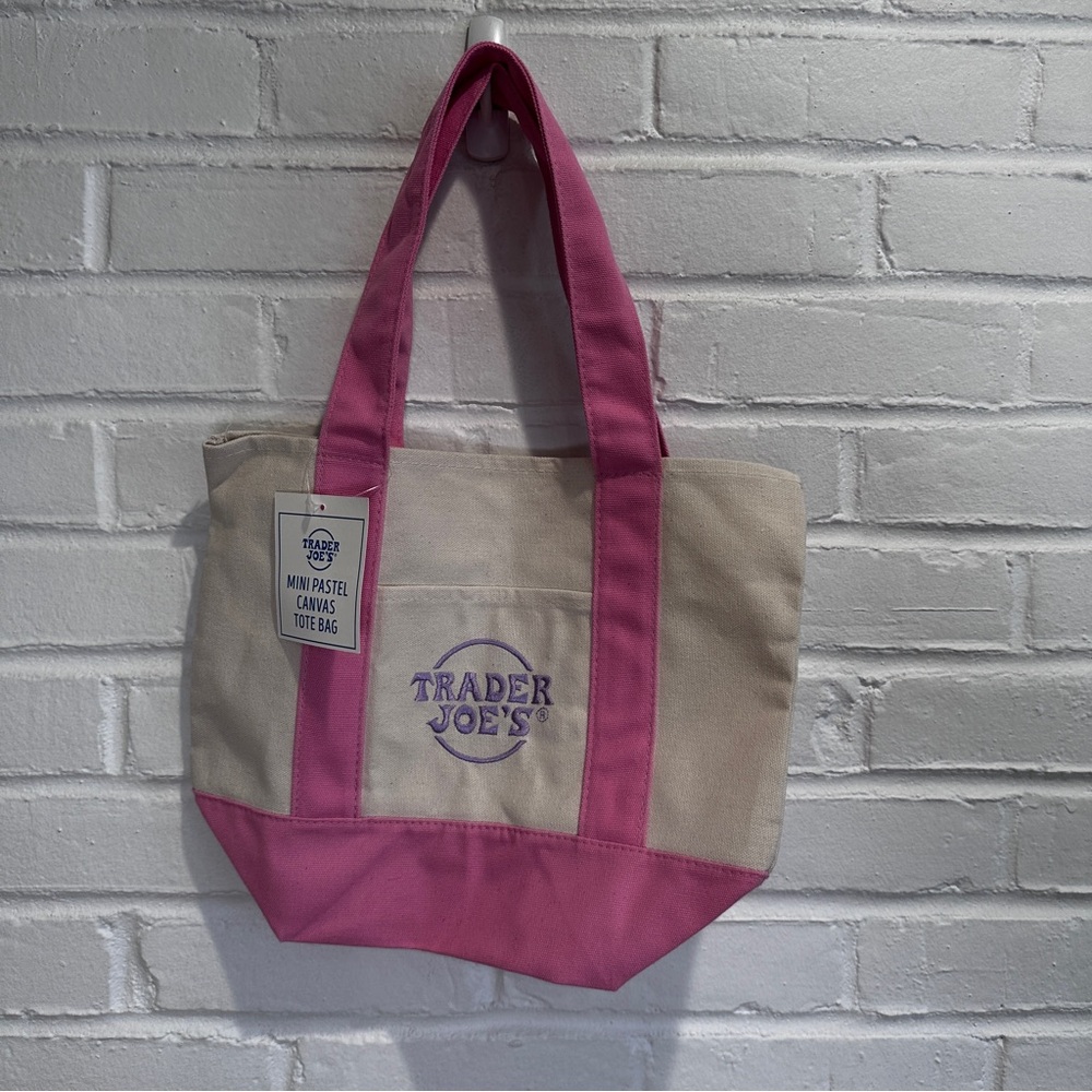 Trader Joe's NEW Mini Pink & Cream Canvas Tote Bag Limited Edition Collectible